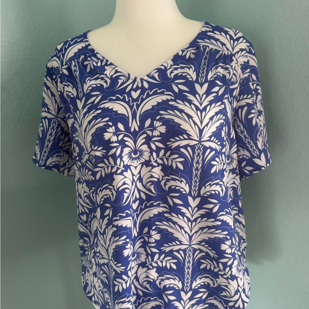 Blue and White Patterned Women's Top